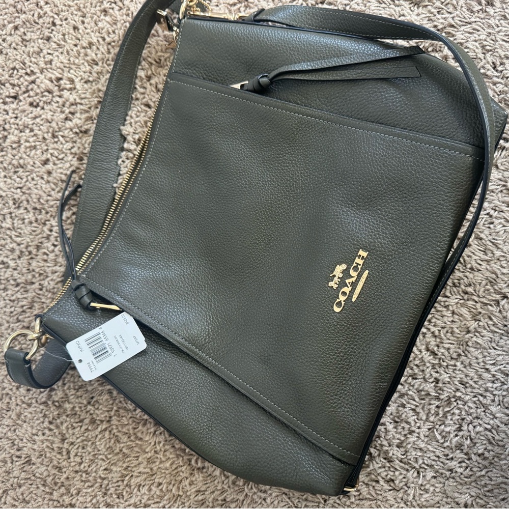 Coach Dark Green Leather Shoulder Bag with Gold Details NWT